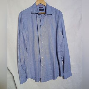 Egara Light Blue Sz 17.5  38/39 Talk Windowpane Checkered Dress Shirt